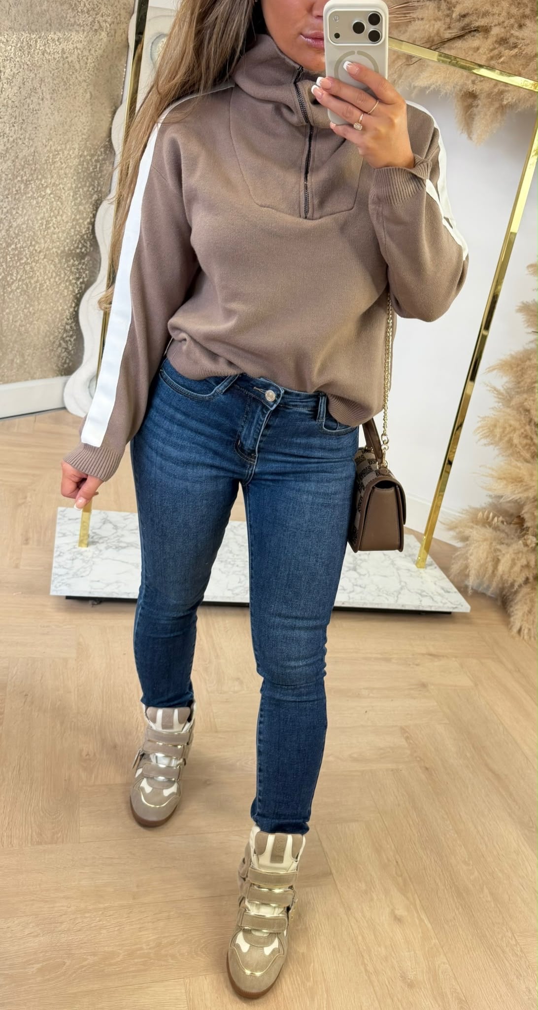 STRIPE SLEEVE SWEAT 5671 TAUPE