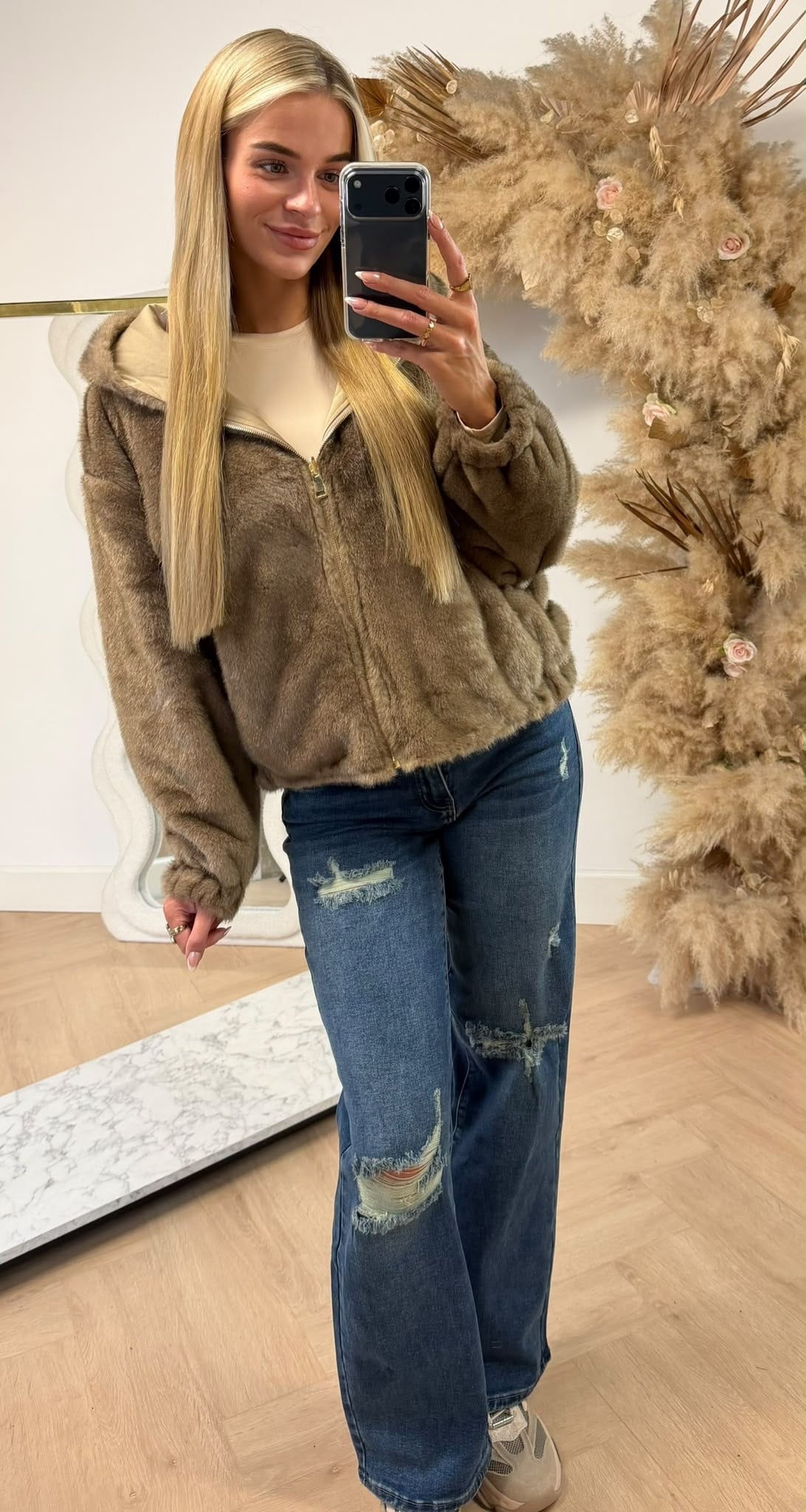 LUCY FAKE FUR REVERSIBLE CAPUCHON BOMBER BEIGE