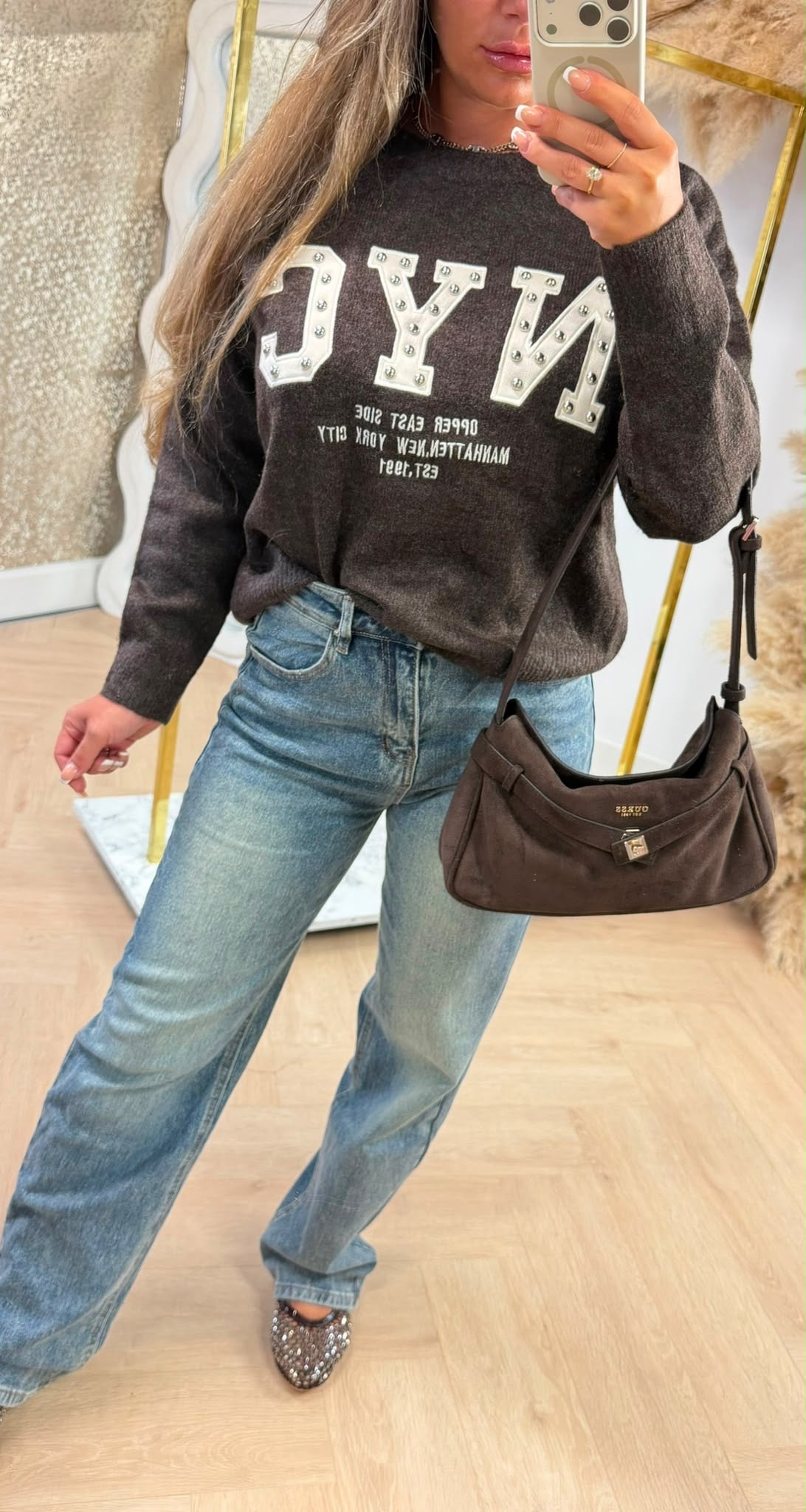 NYC STUDDED SWEAT 353 CHOCO