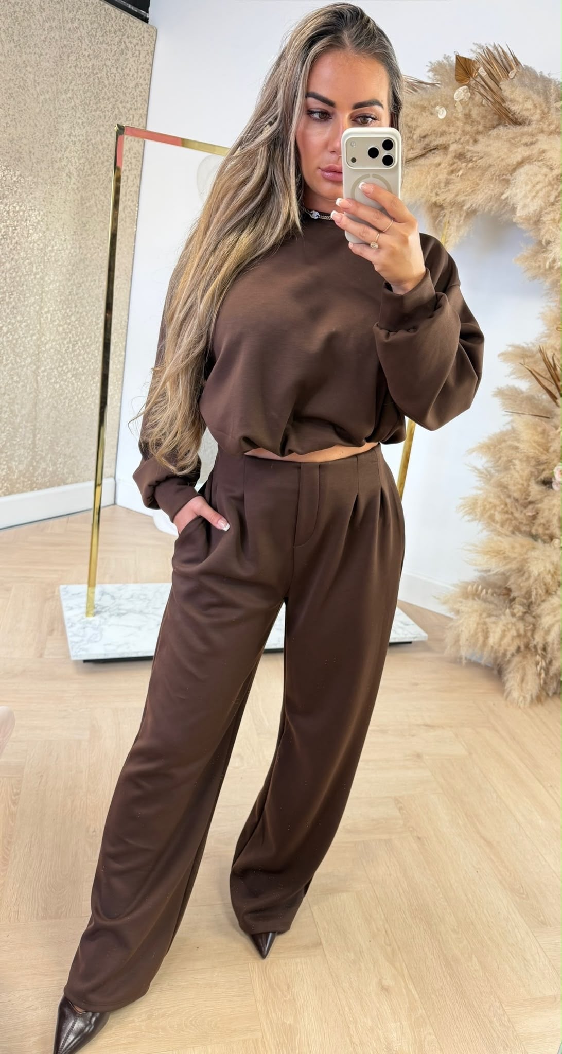 EVIE BASIC CROPPED SET BROWN