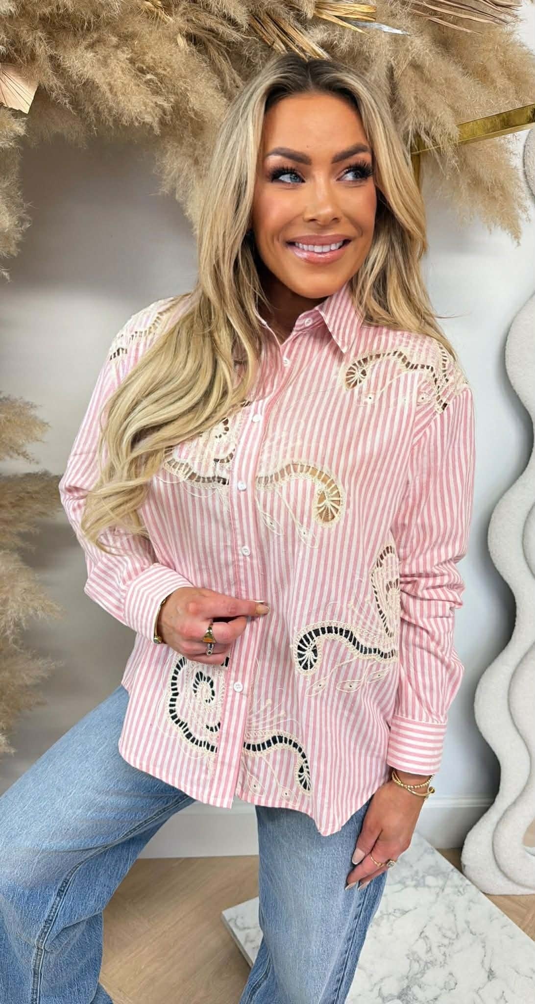 EMBROIDERY STRIPE BLOUSE 5249 PINK