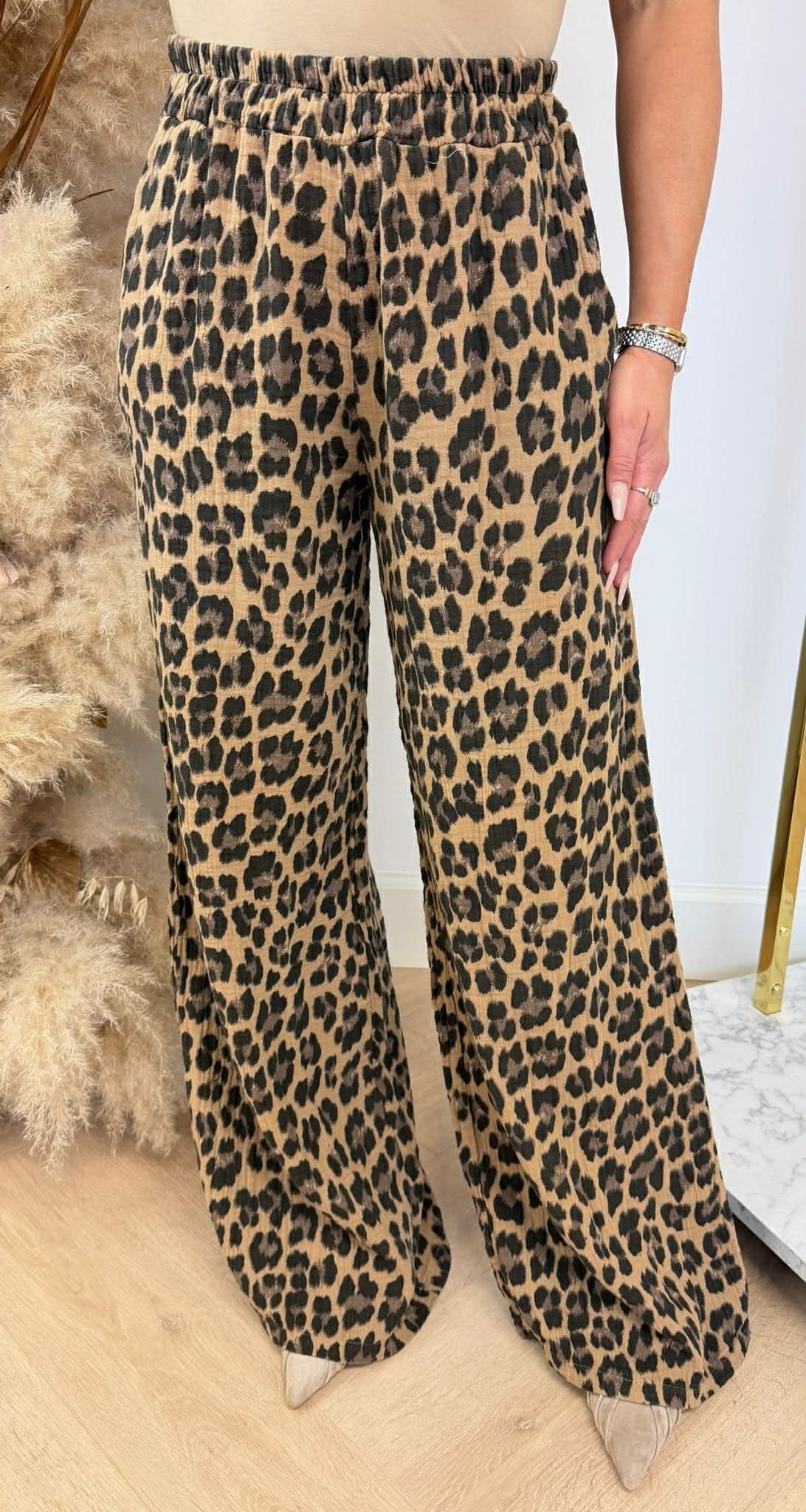 BAUMWOLLE LEOPARD HOSE CAMEL