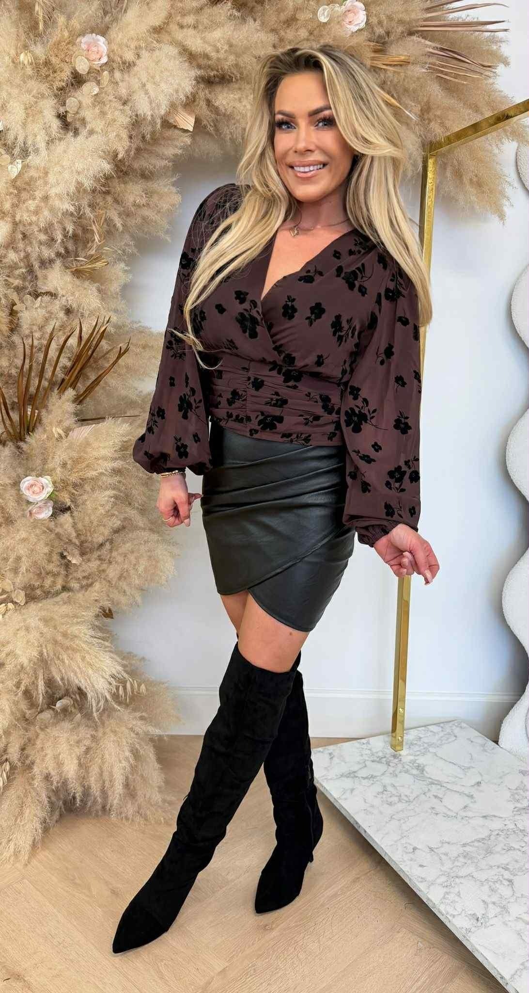 FLOWER GAUZE TOP 5309 COFFEE