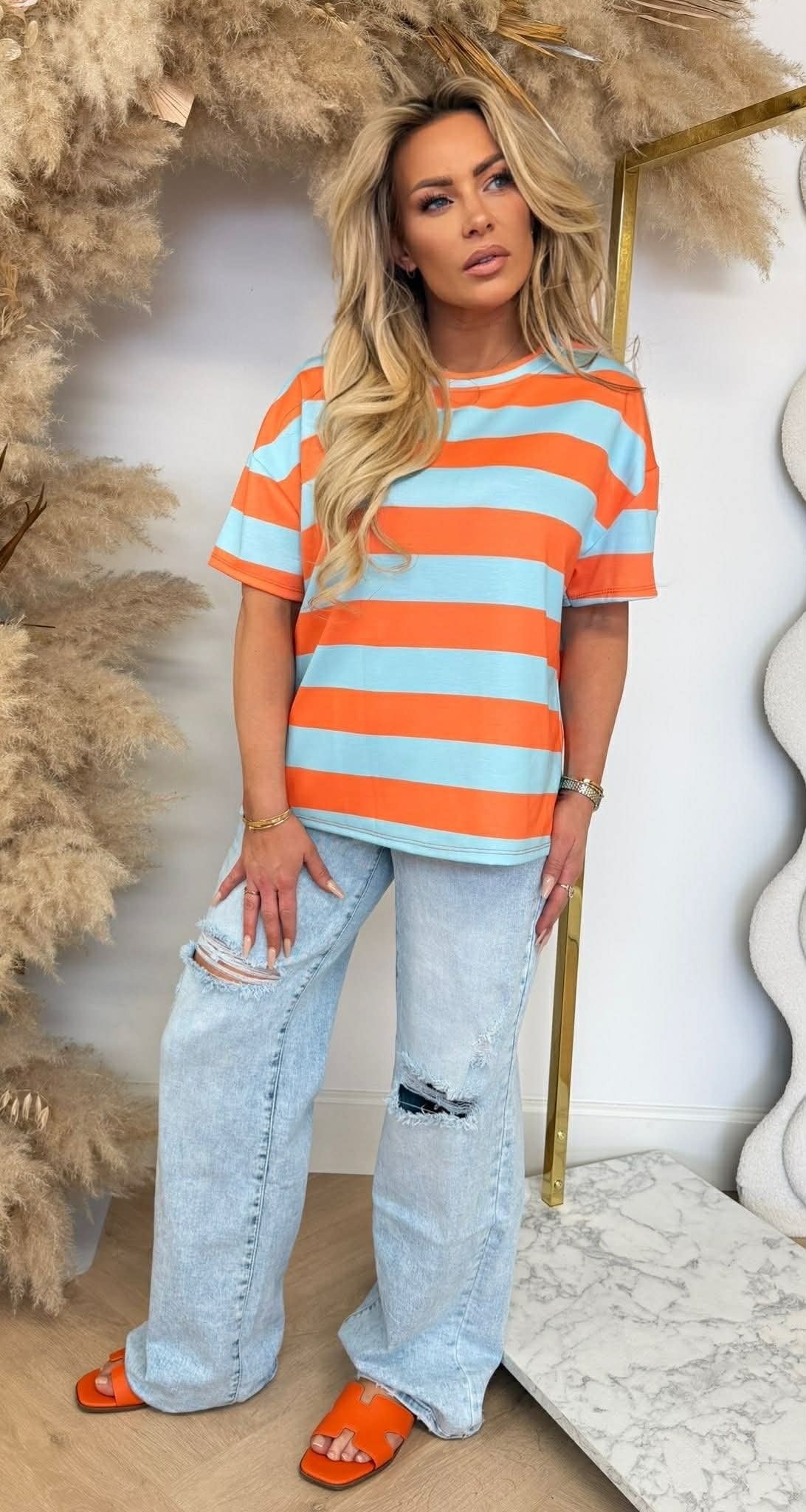 FORCY STRIPE TEE MENTHE/ORANGE