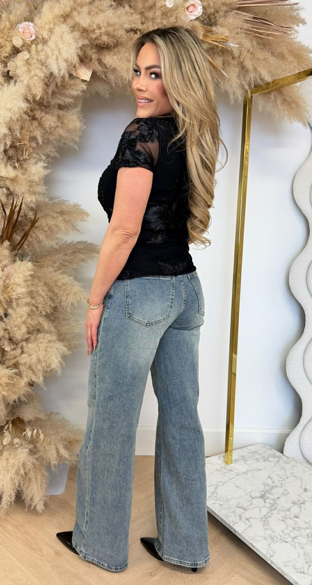 GLAM FLOWER TOP 3244 SCHWARZ