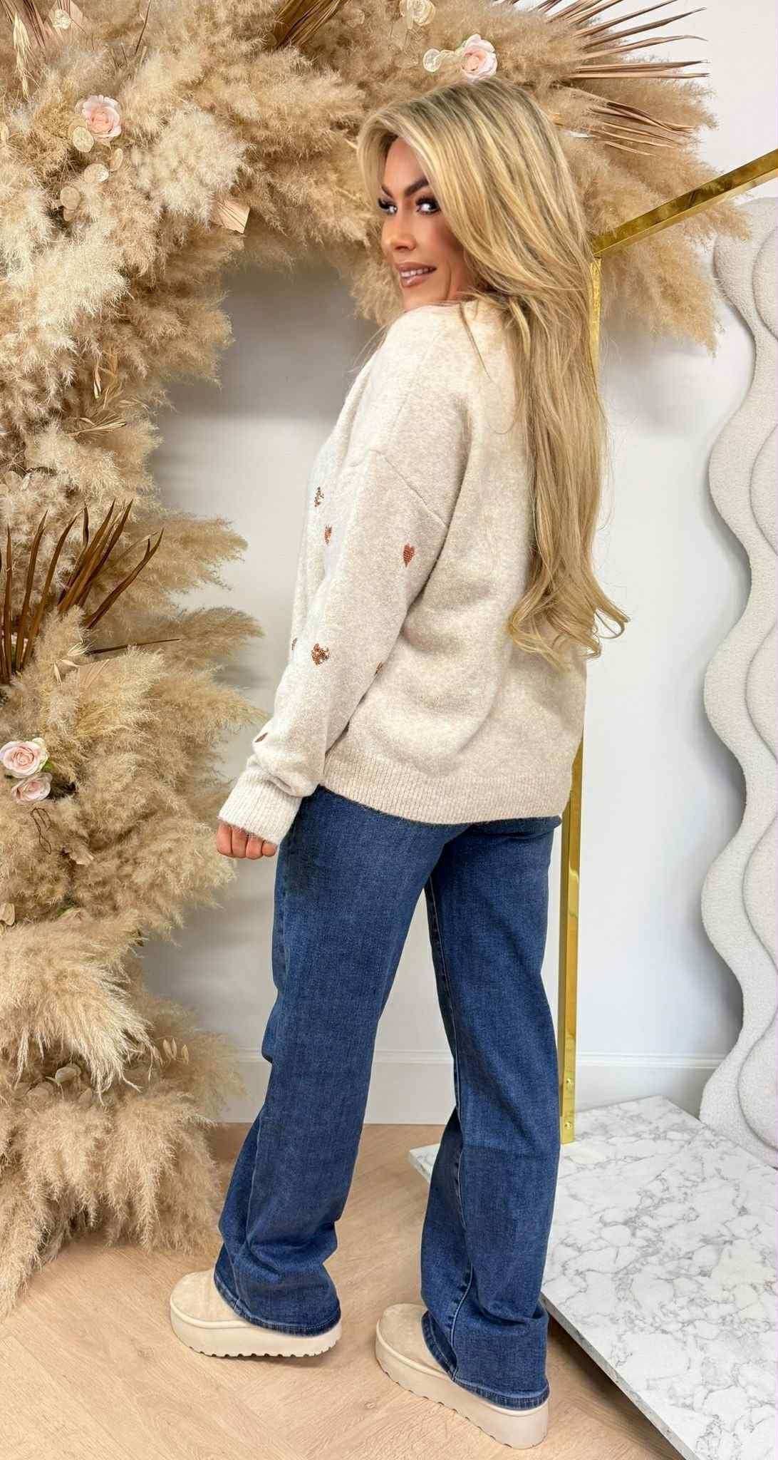 HERZ MIT PAILLETTEN SWEAT SH740 BEIGE