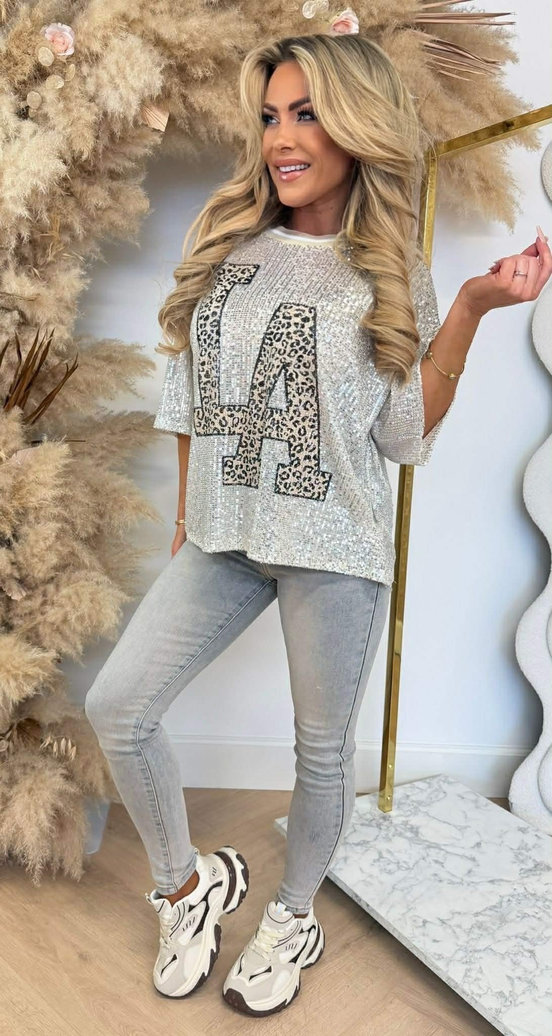 LA T-SHIRT SEQUIN IMPRIMÉ BEIGE