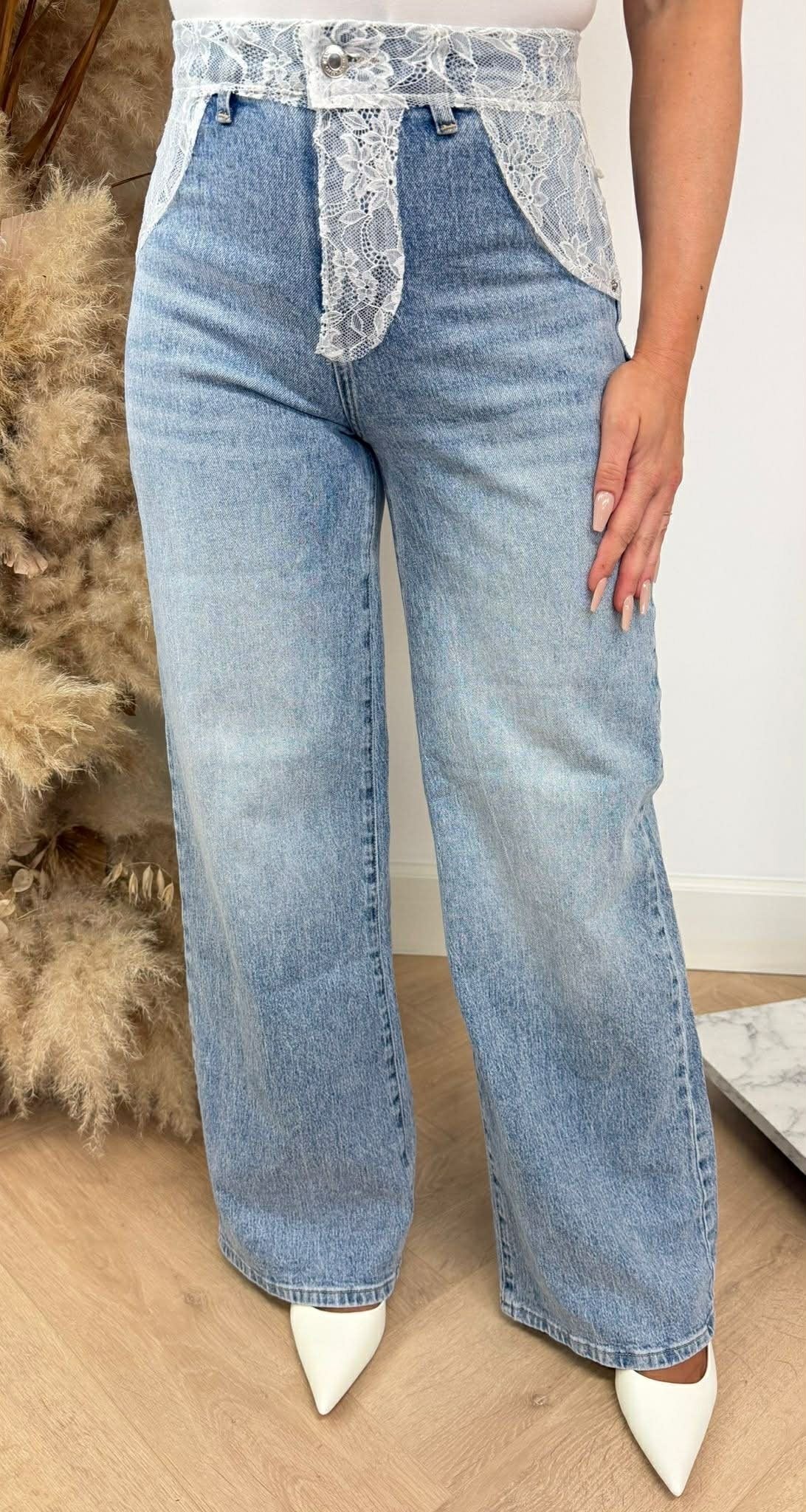 LACY DETAIL JEANS 1075 DENIMBLUE
