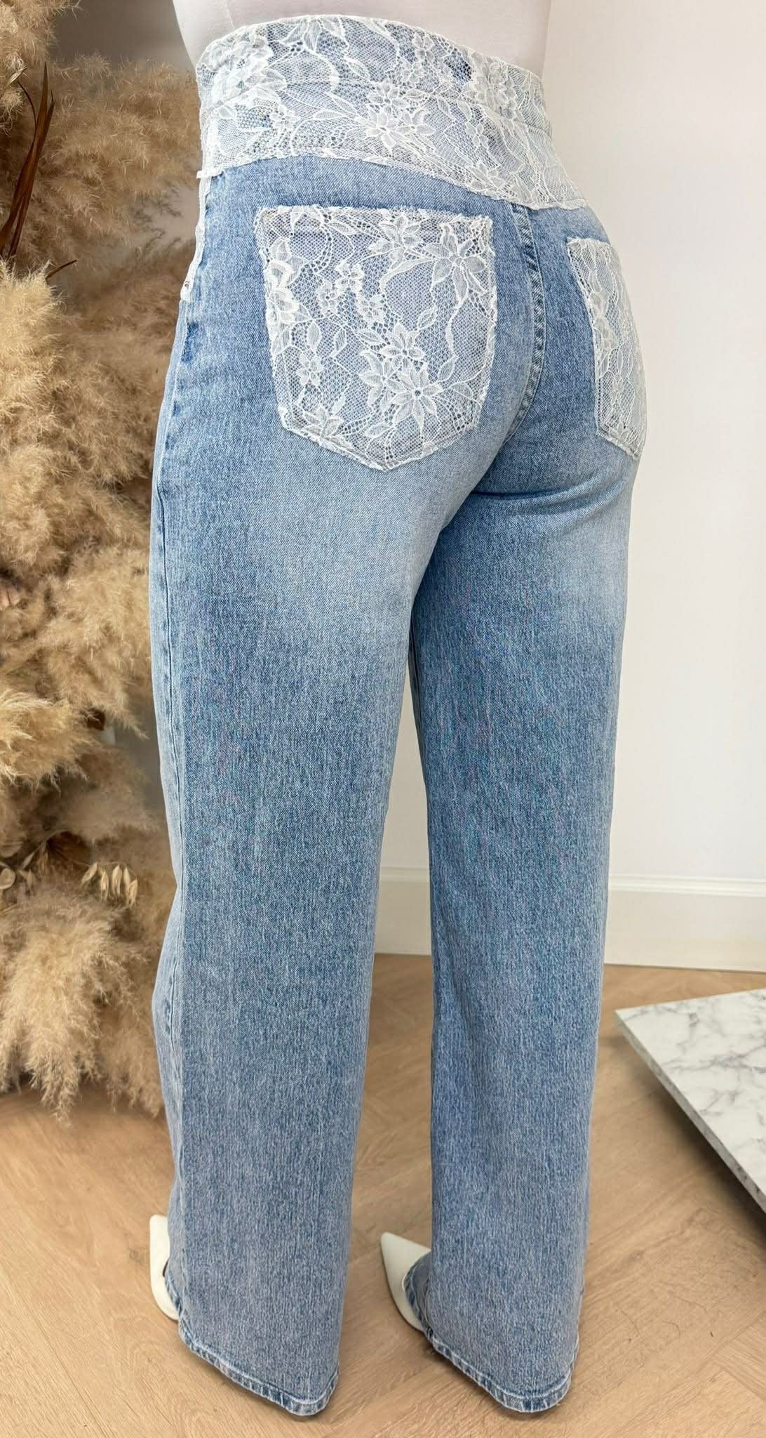 LACY DETAIL JEANS 1075 DENIMBLUE