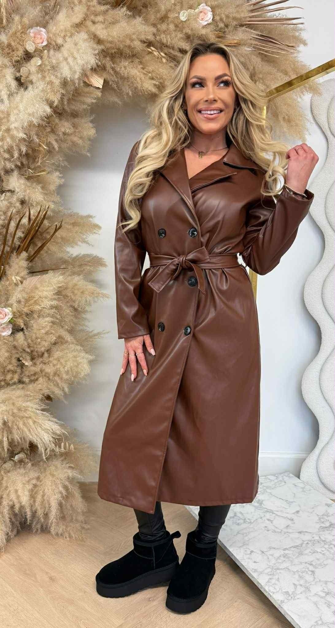 TRENCH-COAT EFFET CUIR CHOCOLAT CLAIR