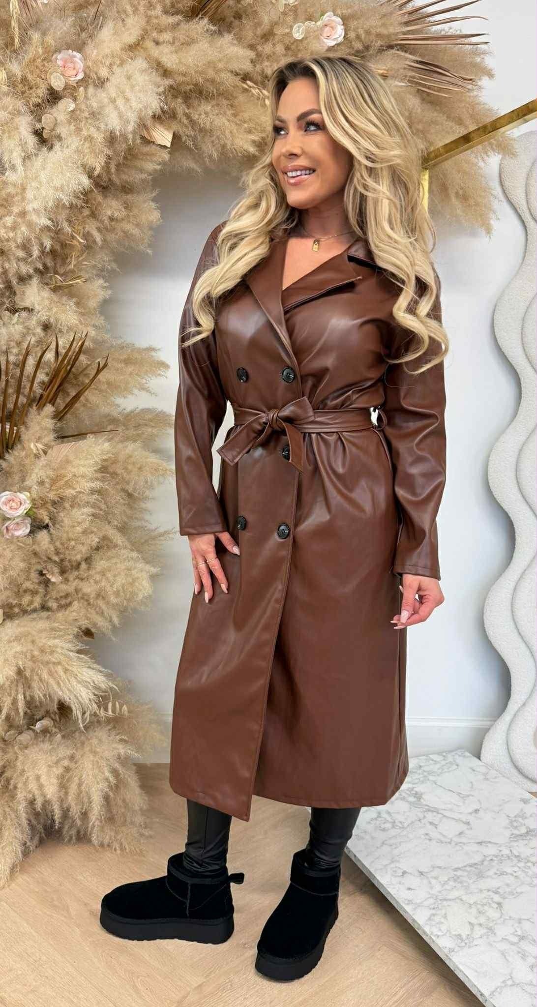 TRENCH-COAT EFFET CUIR CHOCOLAT CLAIR