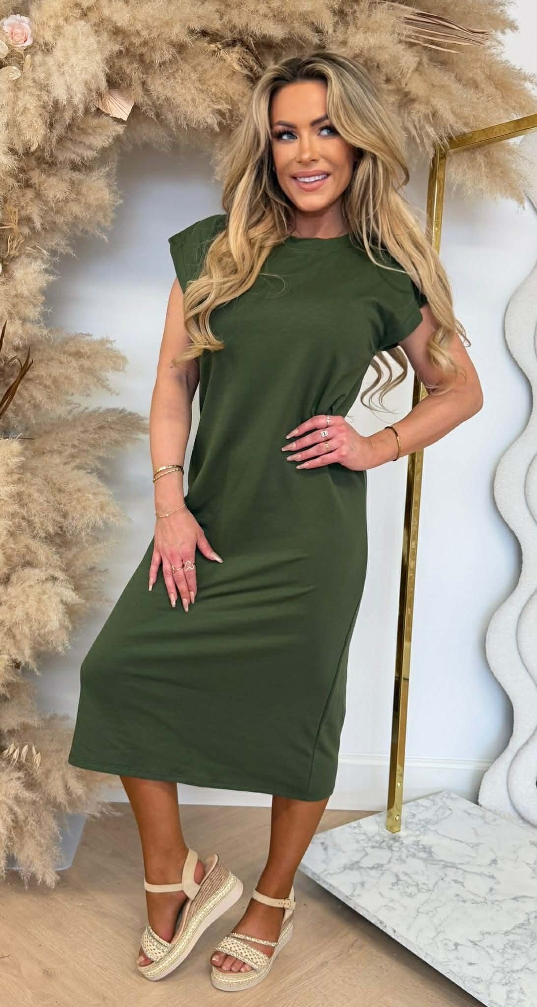 LINDSAY Langes Kleid Armeegrün