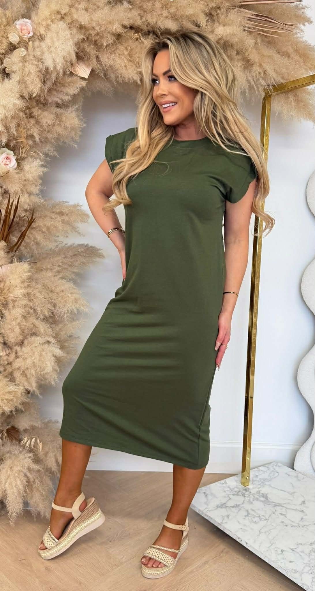 LINDSAY Langes Kleid Armeegrün