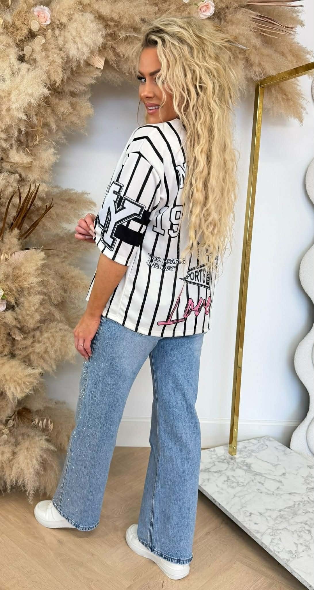 T-SHIRT BASEBALL LOVE NY BLANC