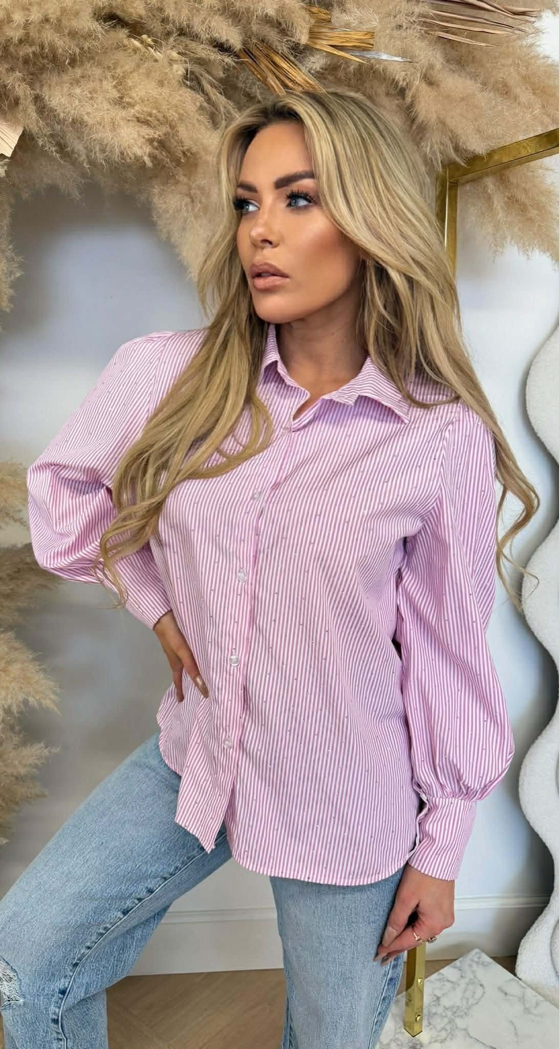 SCHÖNE GLITZER STREIFEN BLUSE ROSA