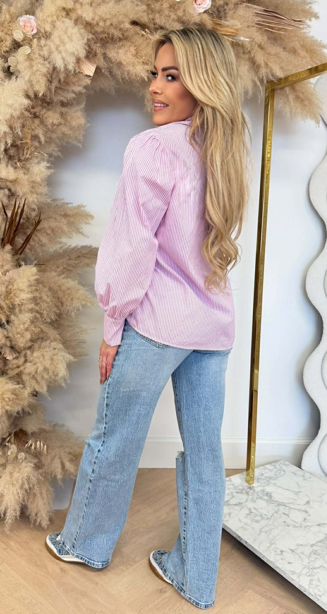 SCHÖNE GLITZER STREIFEN BLUSE ROSA