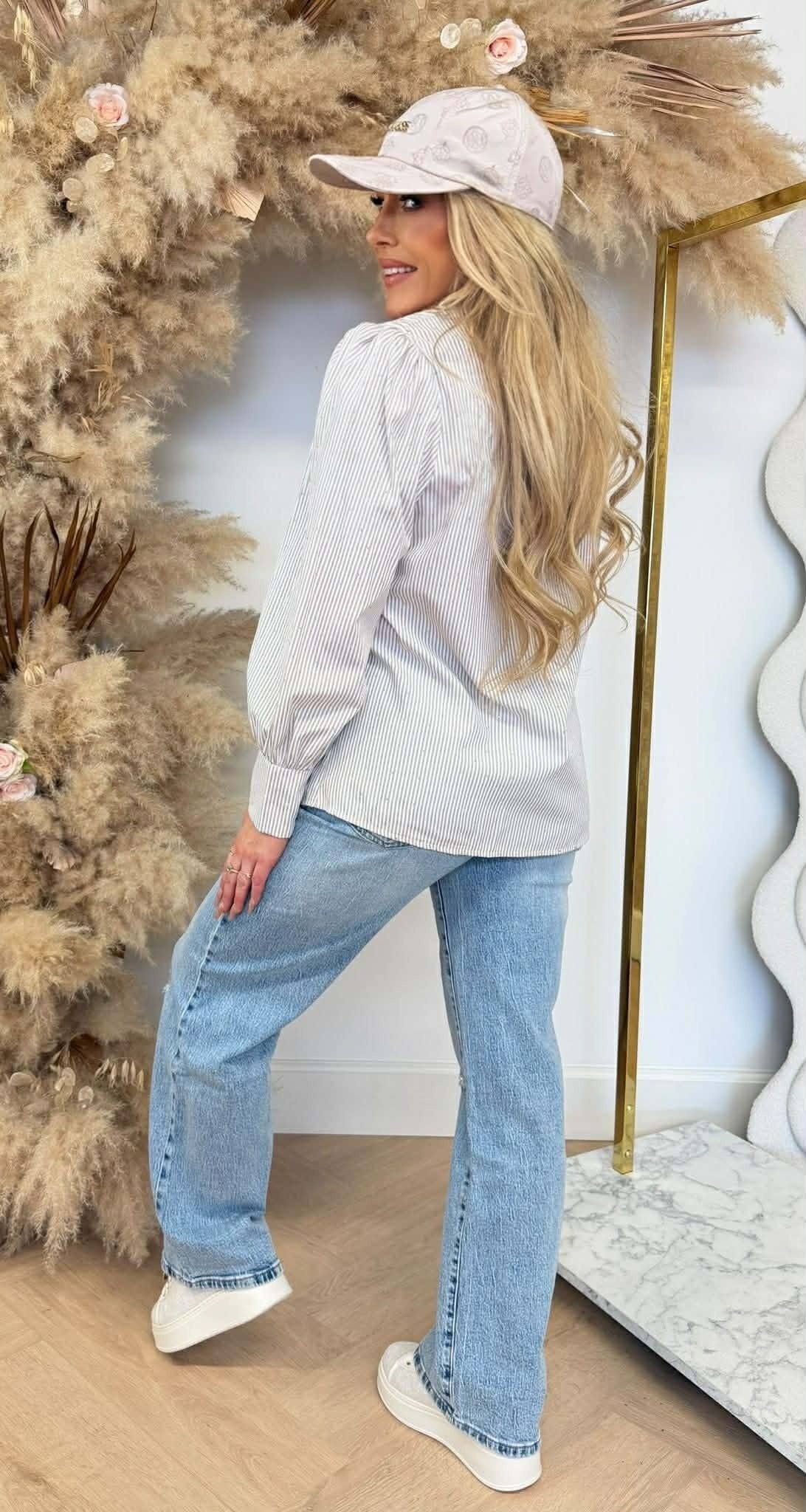 RAFFINÉE BLOUSE RAYÉE PAILLETTES TAUPE