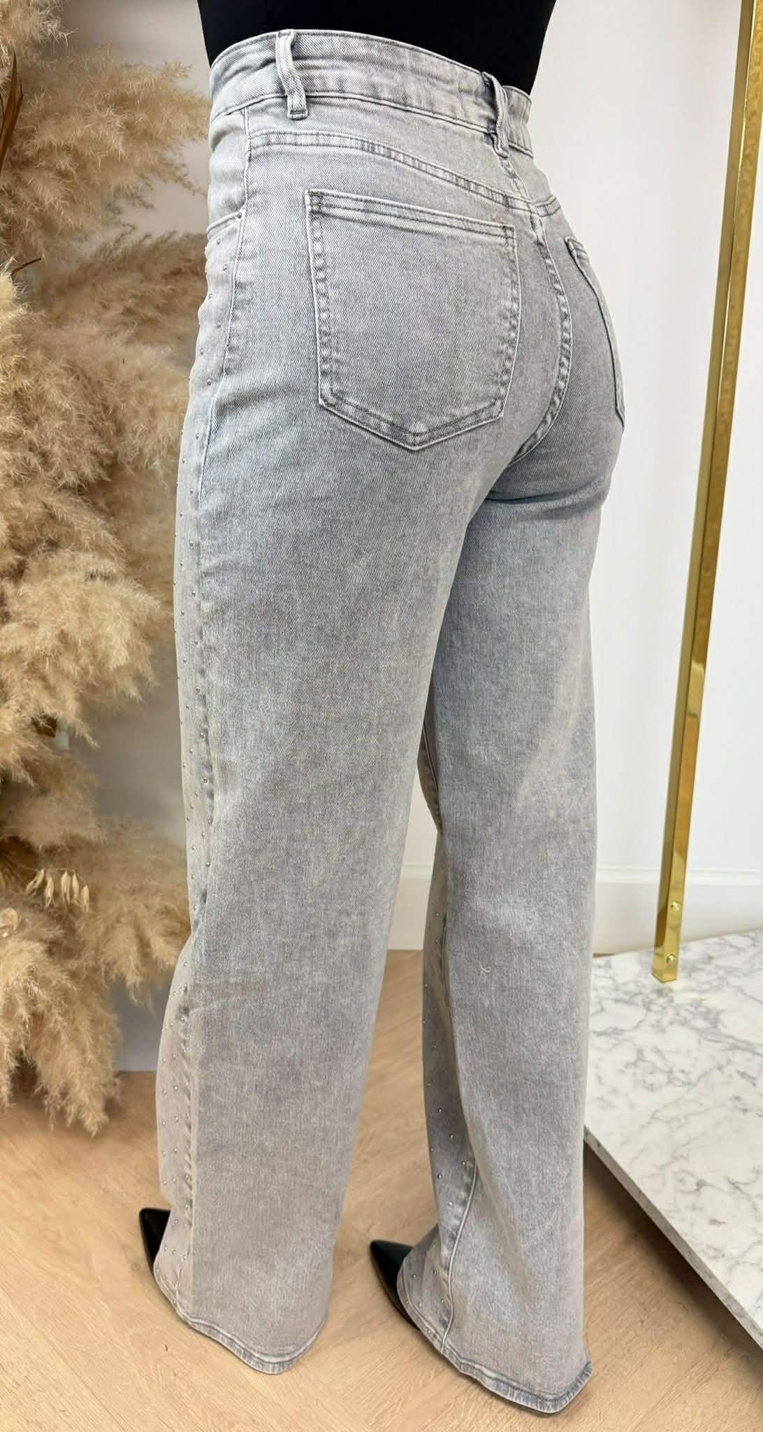 MINI STUDS STRAIGHT LEG JEANS 3368 GRAU