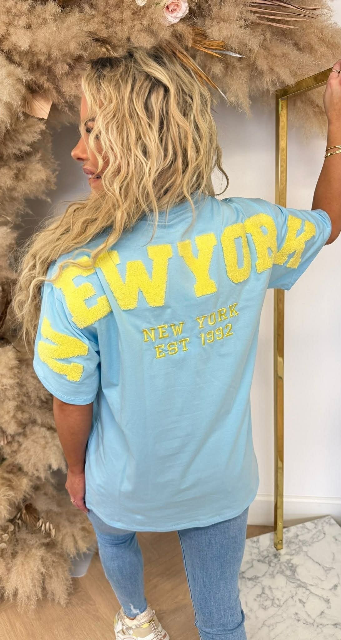 NEW YORK TEDDY TEXT T-SHIRT 7191 BLAU/GELB