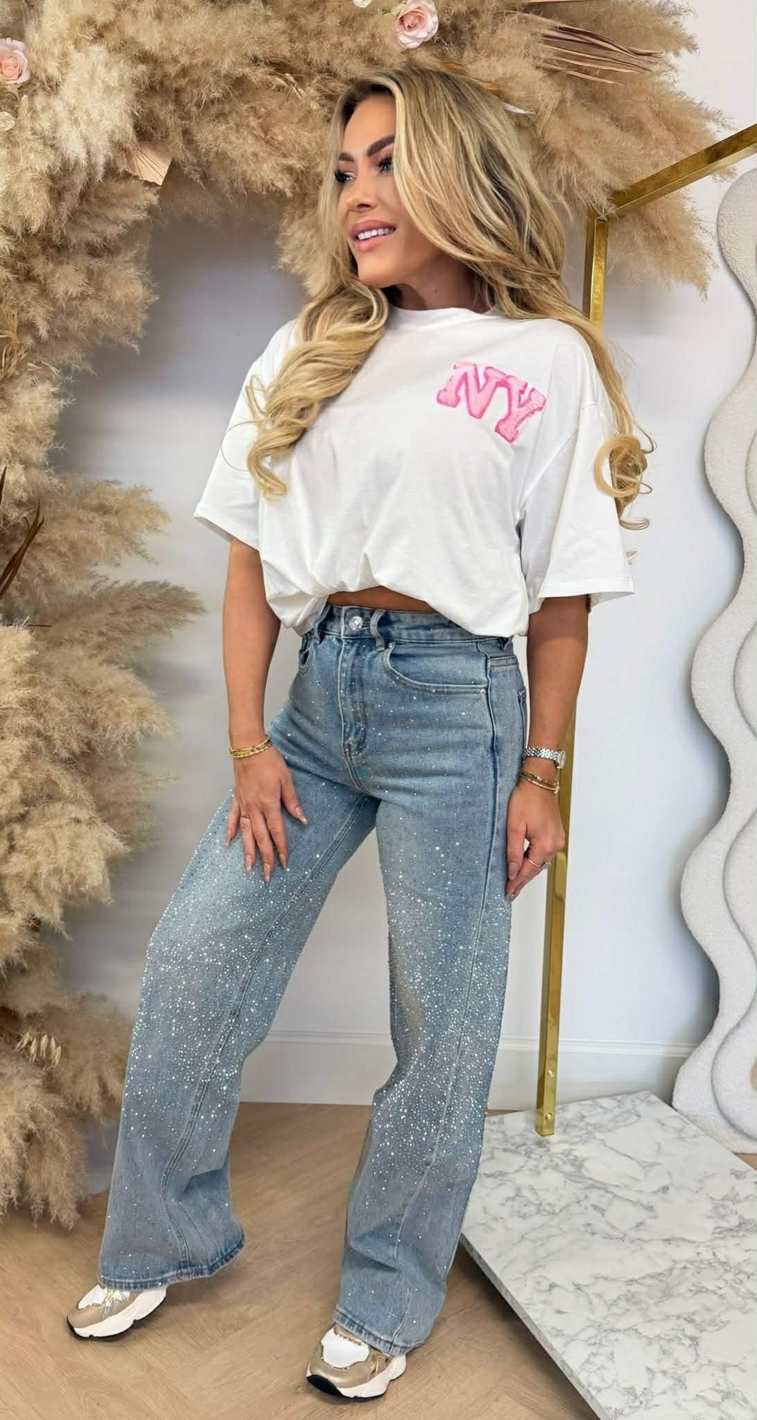 NEW YORK TEDDY TEXT TEE 7475 OFFWHITE/PINK