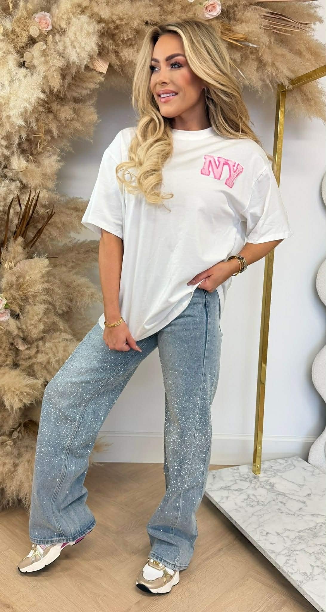 NEW YORK TEDDY TEXT TEE 7475 OFFWHITE/PINK