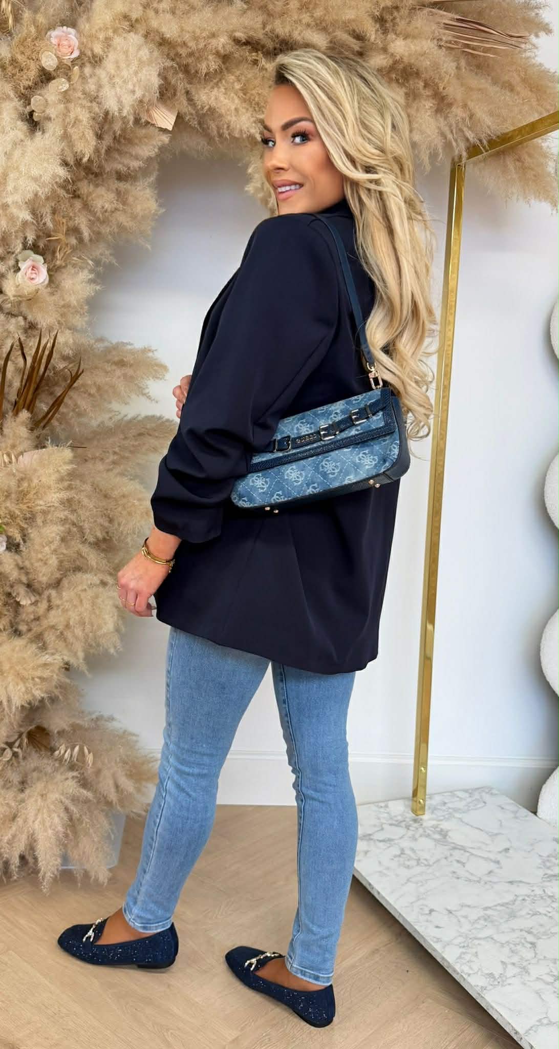 NINA OVERSIZED CROPPED MOUW BLAZER NAVY