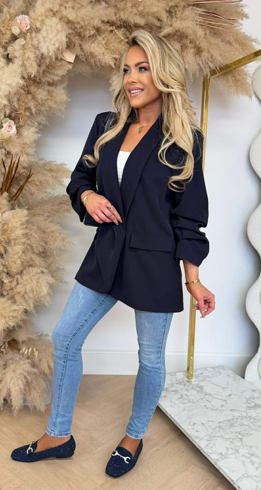 NINA OVERSIZED CROPPED MOUW BLAZER NAVY