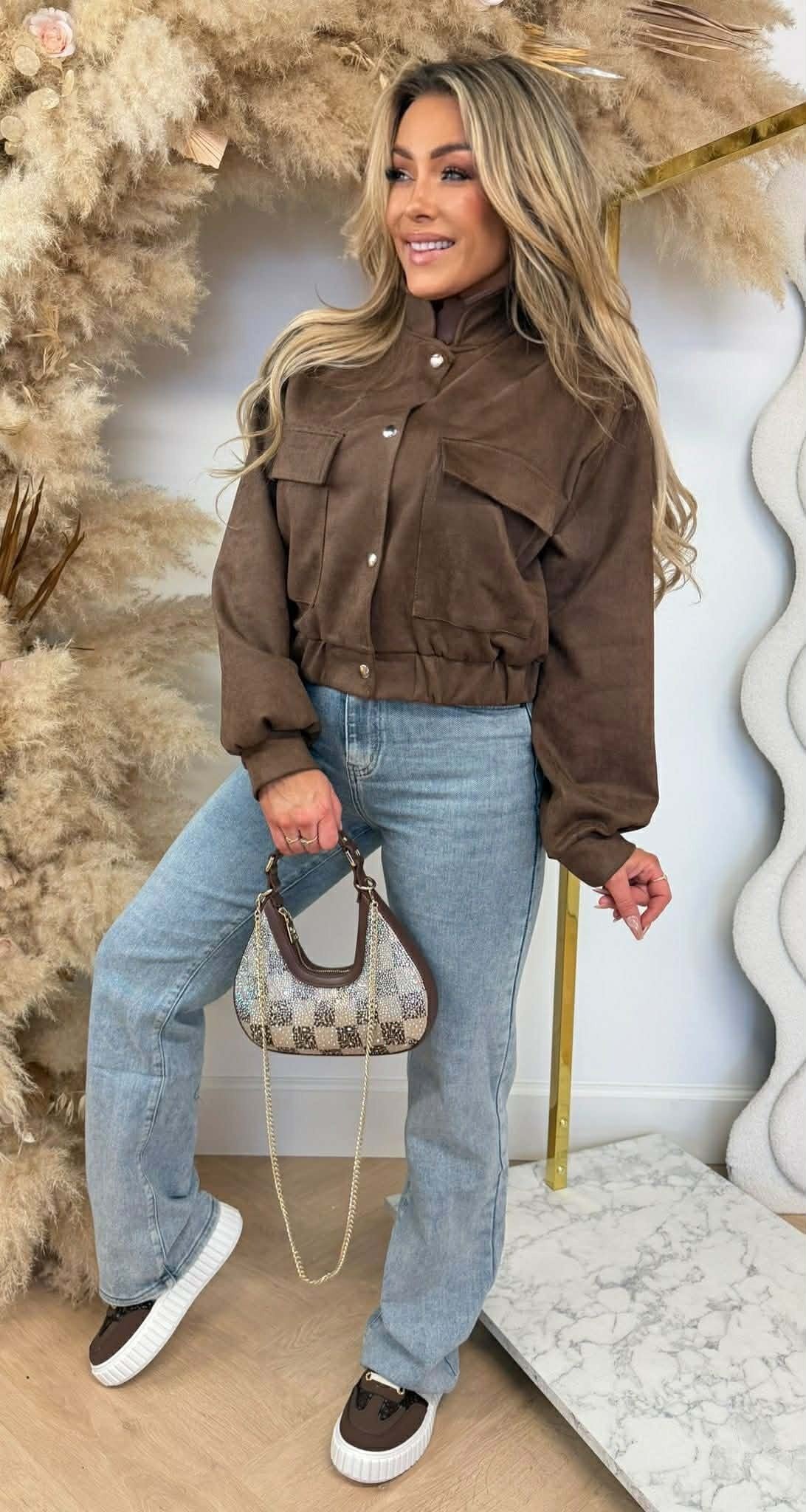 NOE SUEDE LOOK BOMBER JACKET CHOCO