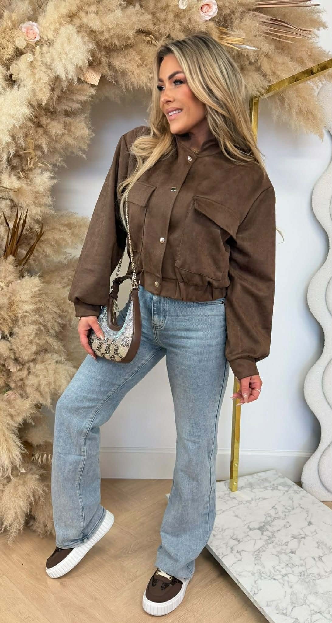 NOE SUEDE LOOK BOMBER JACKET CHOCO