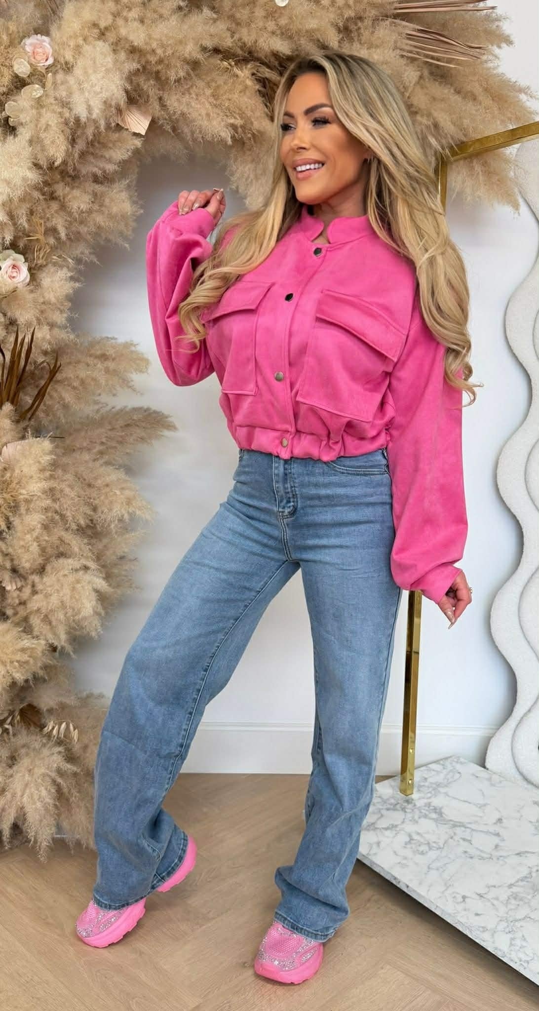 NOE SUEDE LOOK BOMBER JACKET FUCHSIA