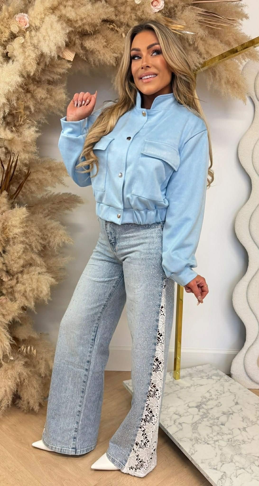 NOE SUEDE LOOK BOMBER JACKET ICEBLUE