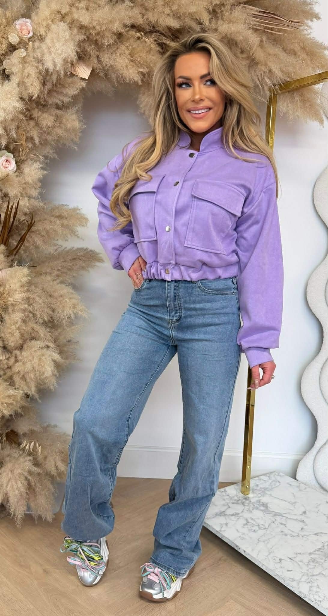NOE SUEDE LOOK BOMBER JACKET LILA
