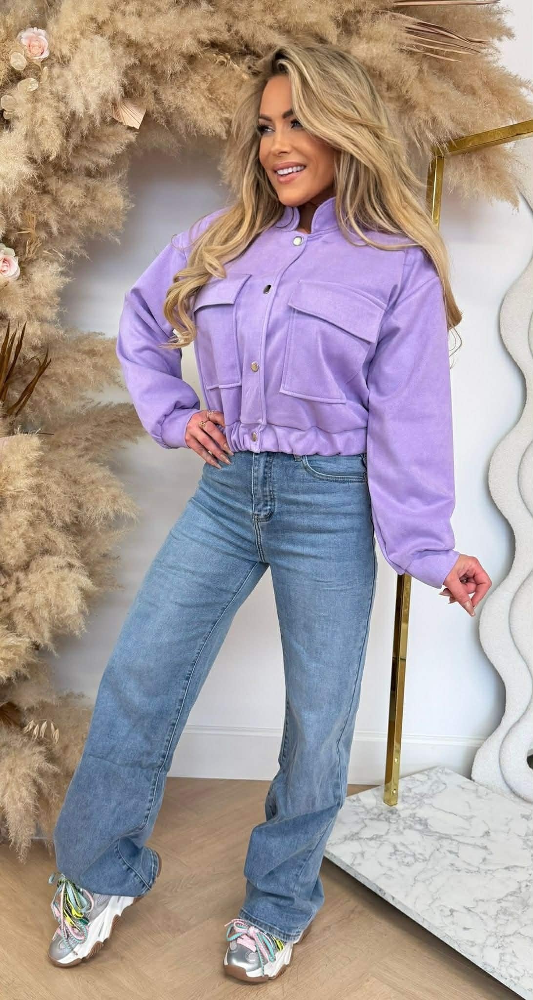 NOE SUEDE LOOK BOMBER JACKET LILA