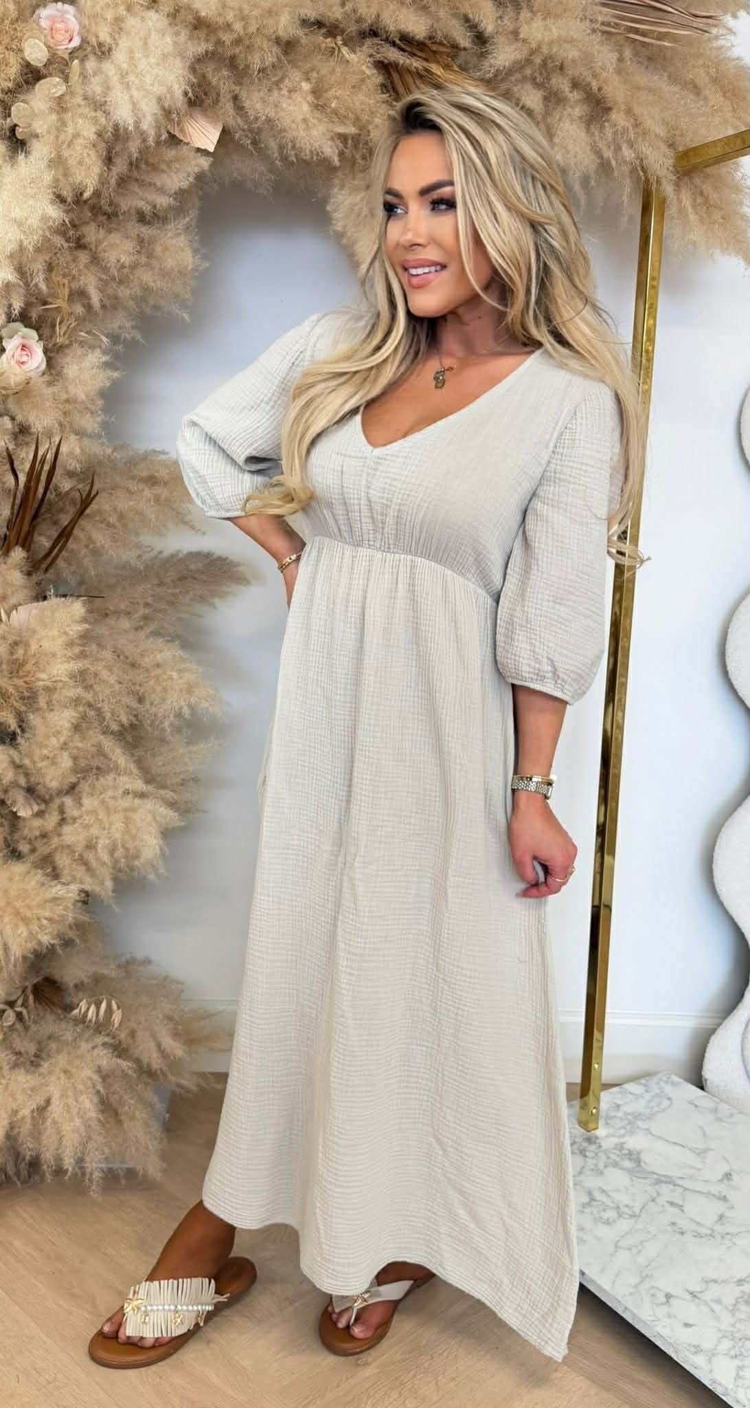 PROMISE COTTON MAXIKLEID BEIGE