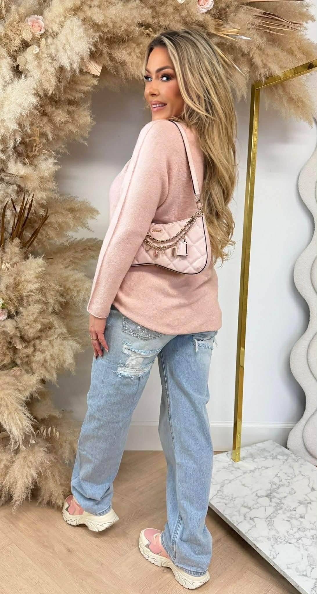 HAUT COL ROND VIEUX ROSE