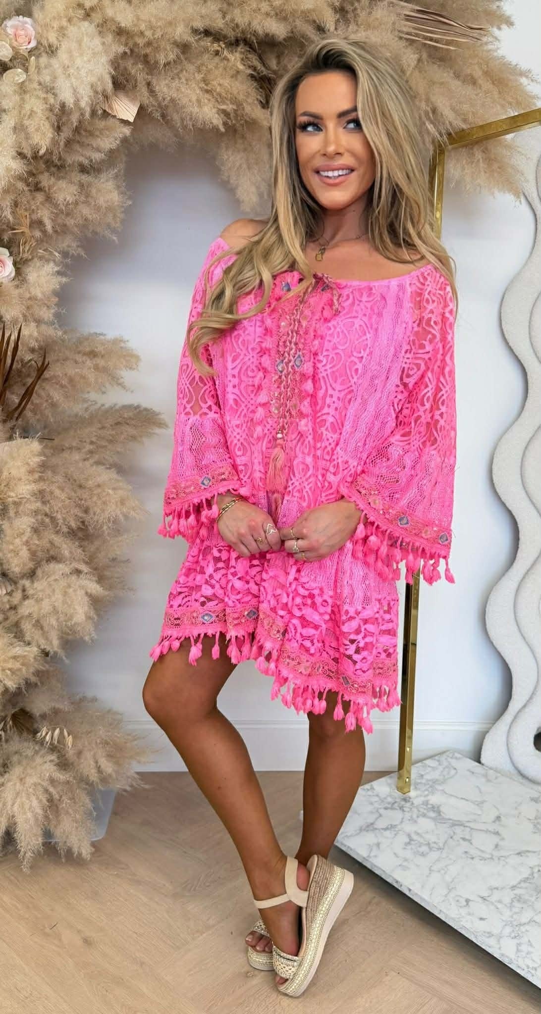 SIENNA BOHEME KLEID NEONPINK