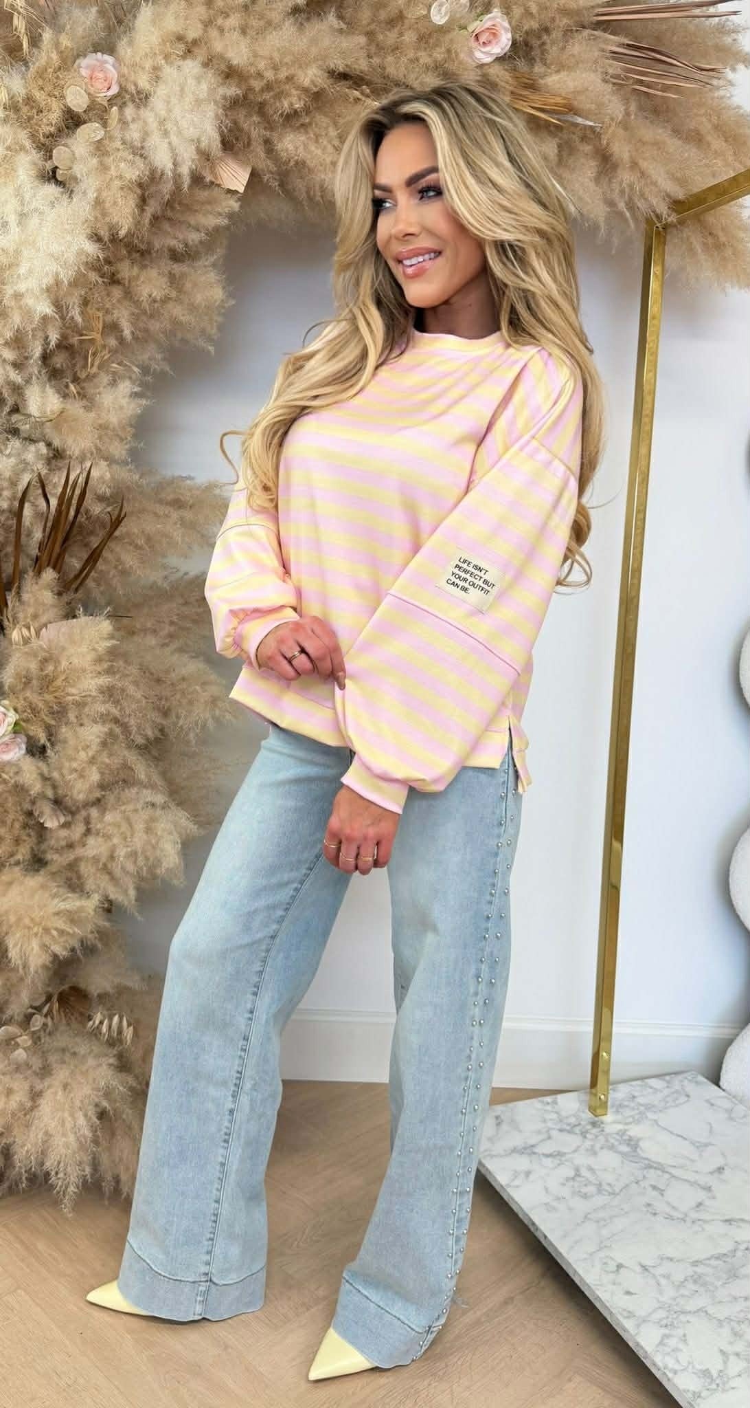 MAILLOT MANCHES LONGUES RAYÉ ROSE/JAUNE