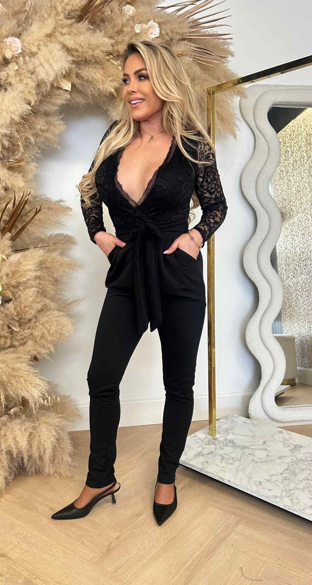 V-AUSSCHNITT SPITZENPULLOVER SCHWARZ
