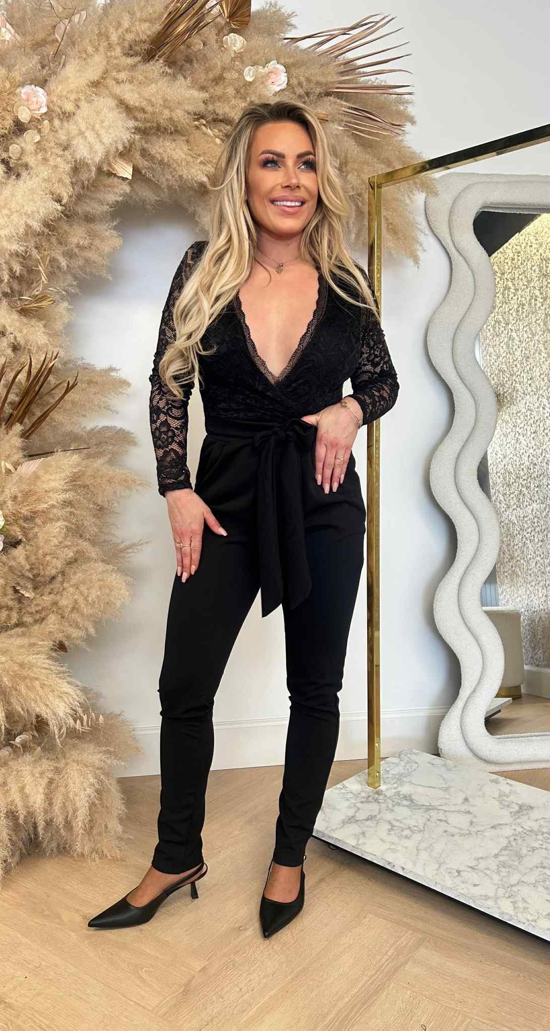 V-AUSSCHNITT SPITZENPULLOVER SCHWARZ