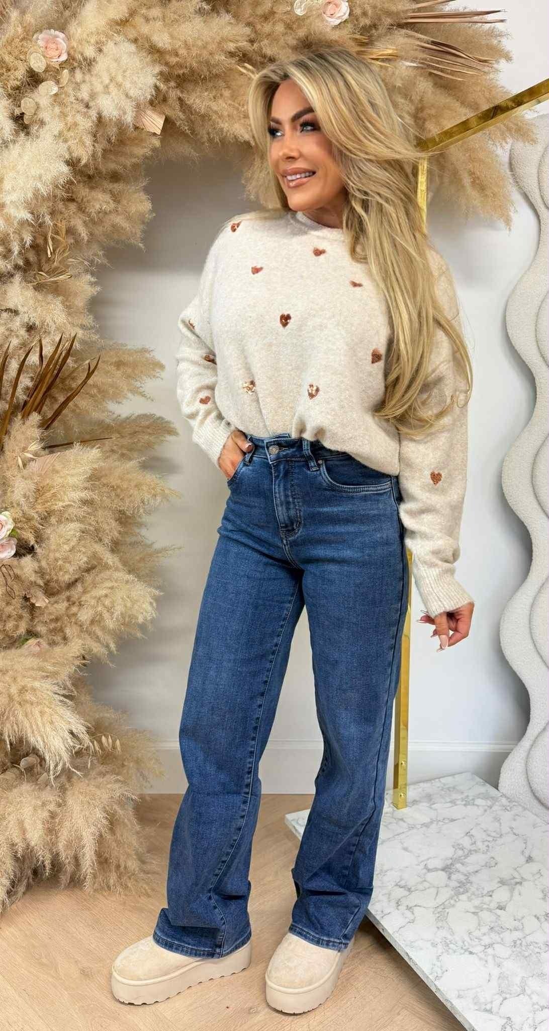 HERZ MIT PAILLETTEN SWEAT SH740 BEIGE