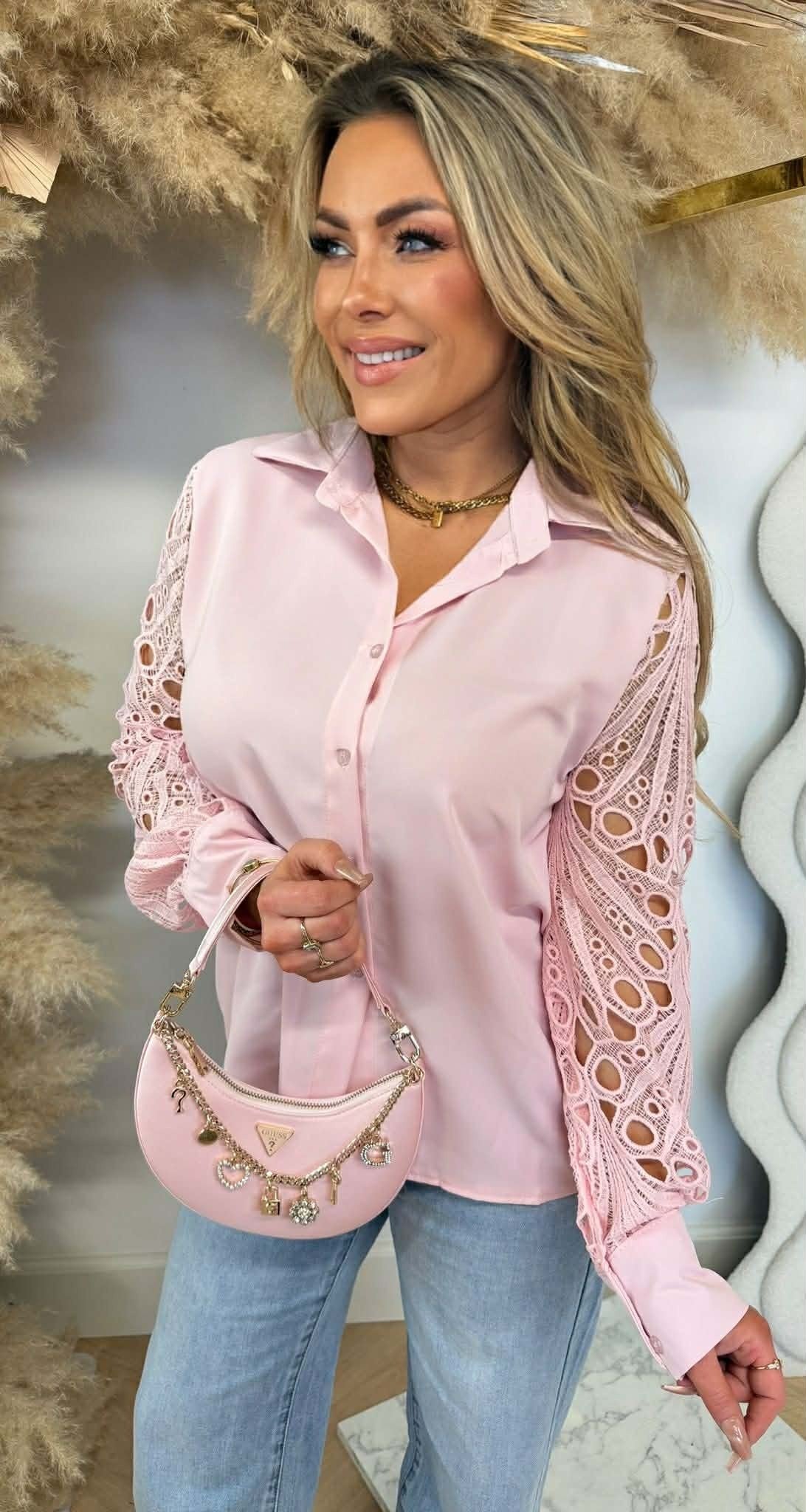 VENESSA LACE ÄRMEL BLUSE 6308 PINK