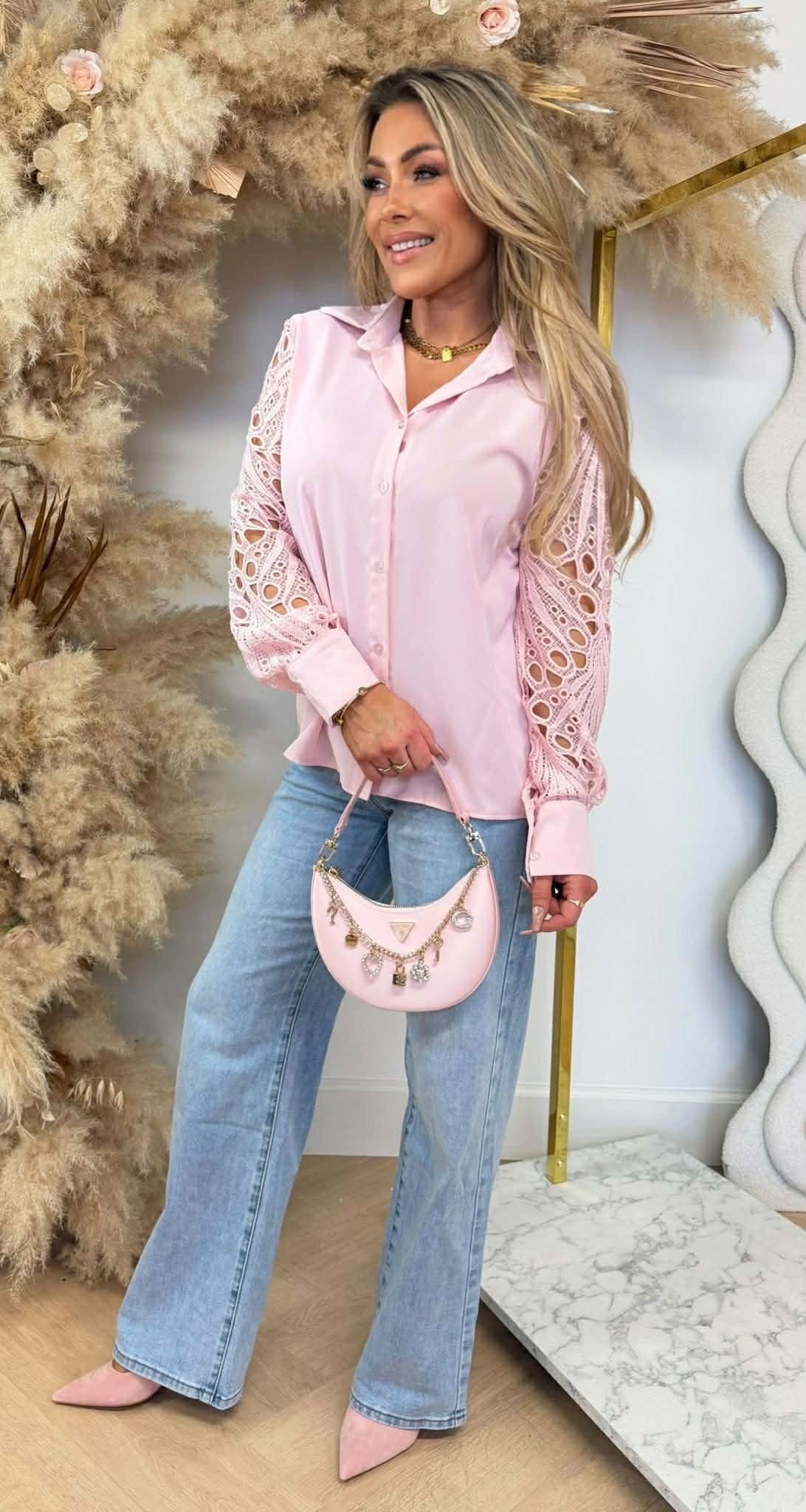 VENESSA LACE ÄRMEL BLUSE 6308 PINK