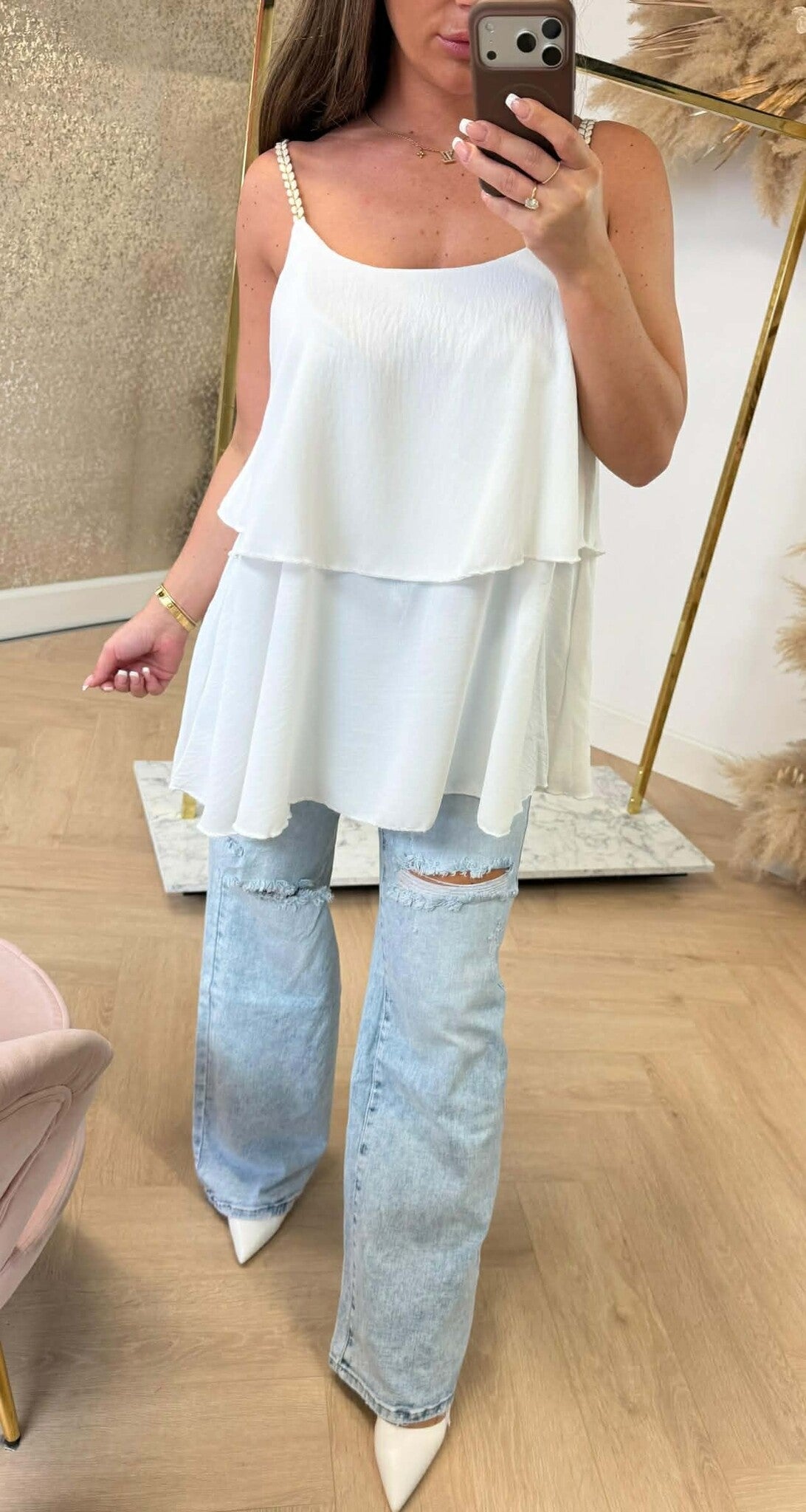 VLECHT RUFFLE TOP OFFWHITE