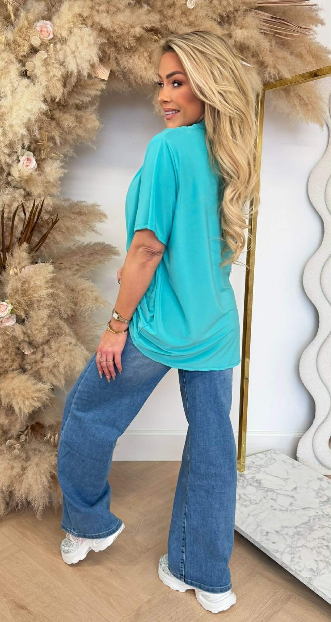 WATERFALL NECK SHIRT AQUA