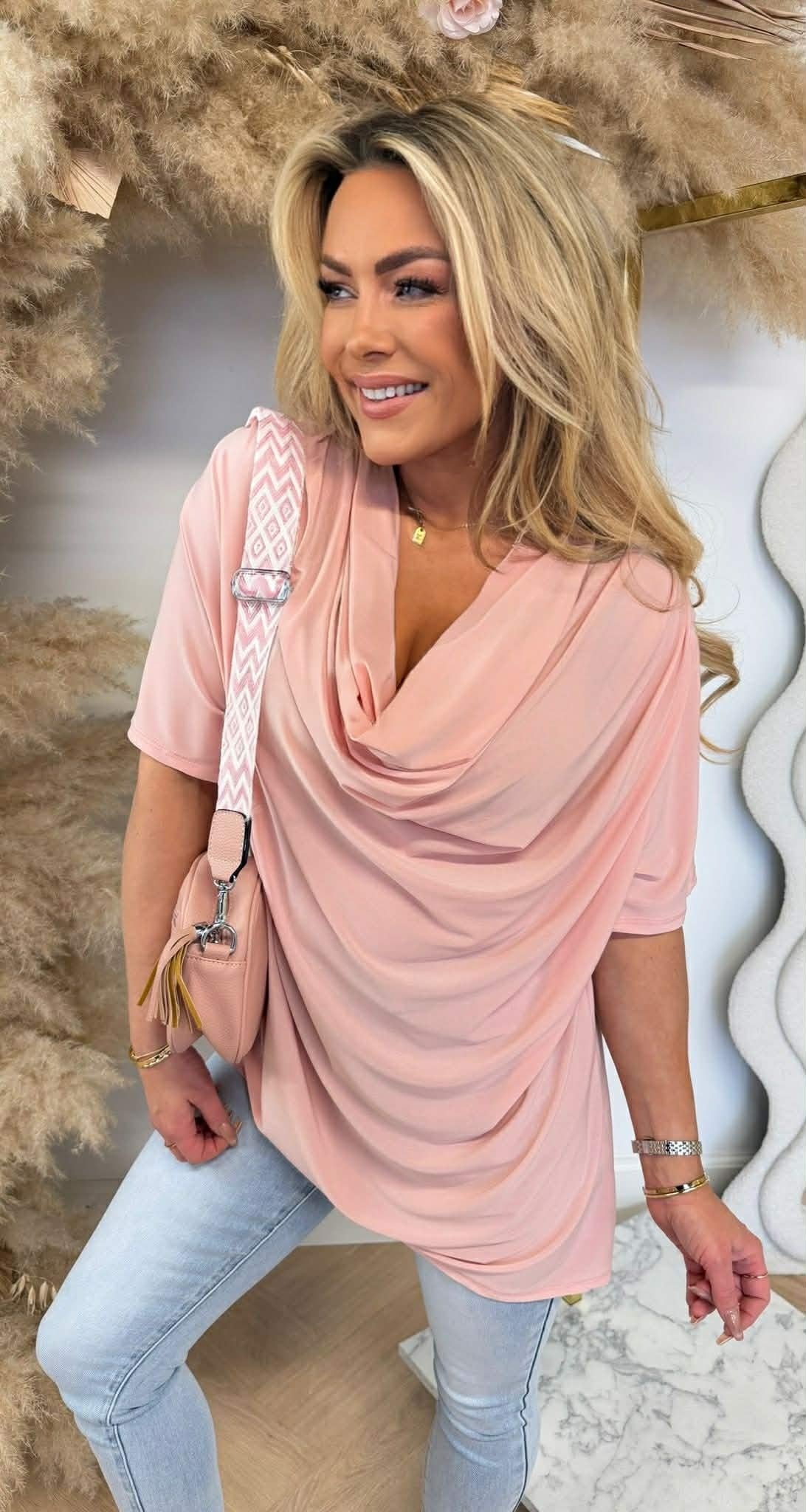 WATERFALL NECK SHIRT PINK