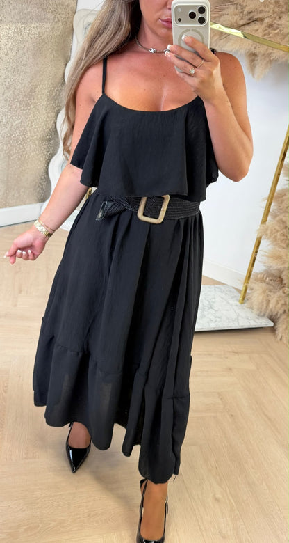 ARIA RUFFLE MAXI KLEID FUCHSIA