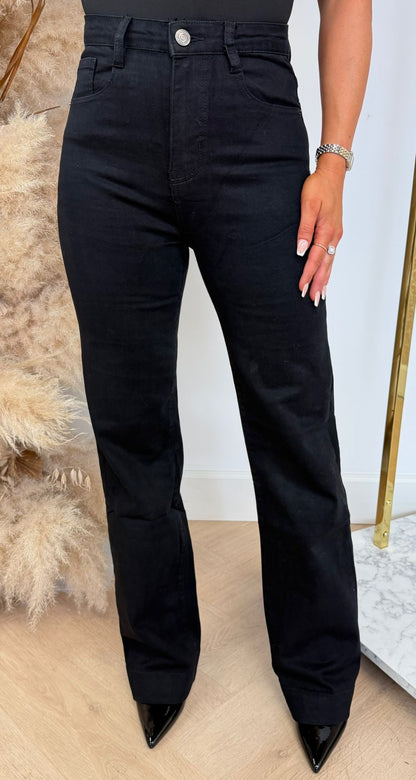 GLITTER POCKET WIDE LEG JEANS 16161 BLACK