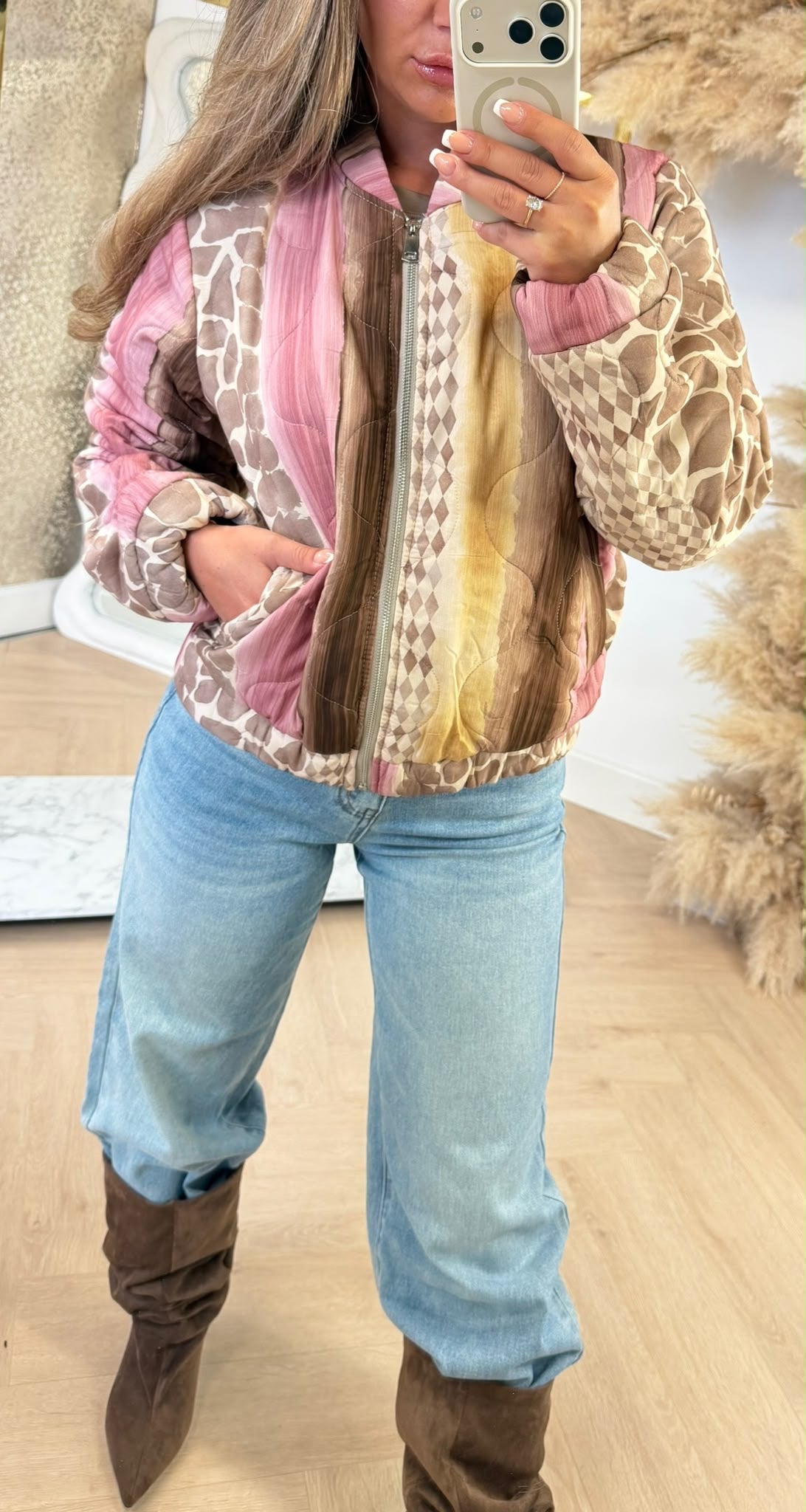 RIAN PRINTY BOMBERJACKET TAUPE