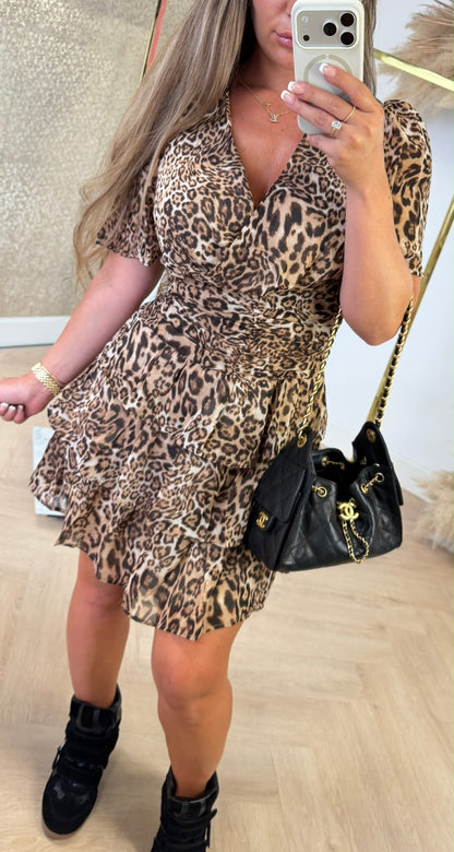 RUFFLE LEOPARD DRESS 5725 BEIGE/CHOCO