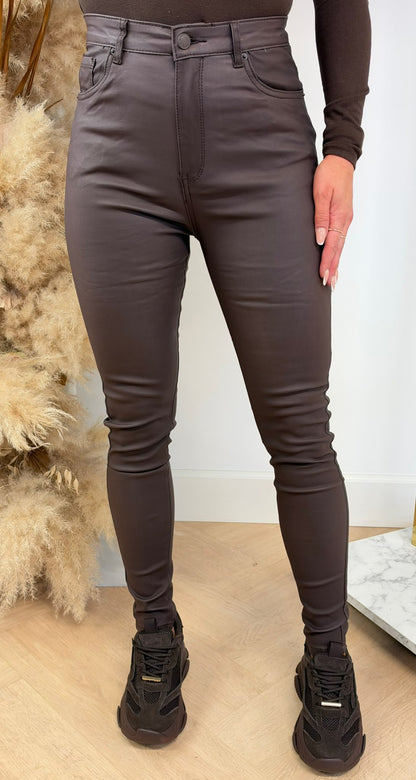 LEATHER LOOK SKINNY JEANS 7309-26 CHOCO